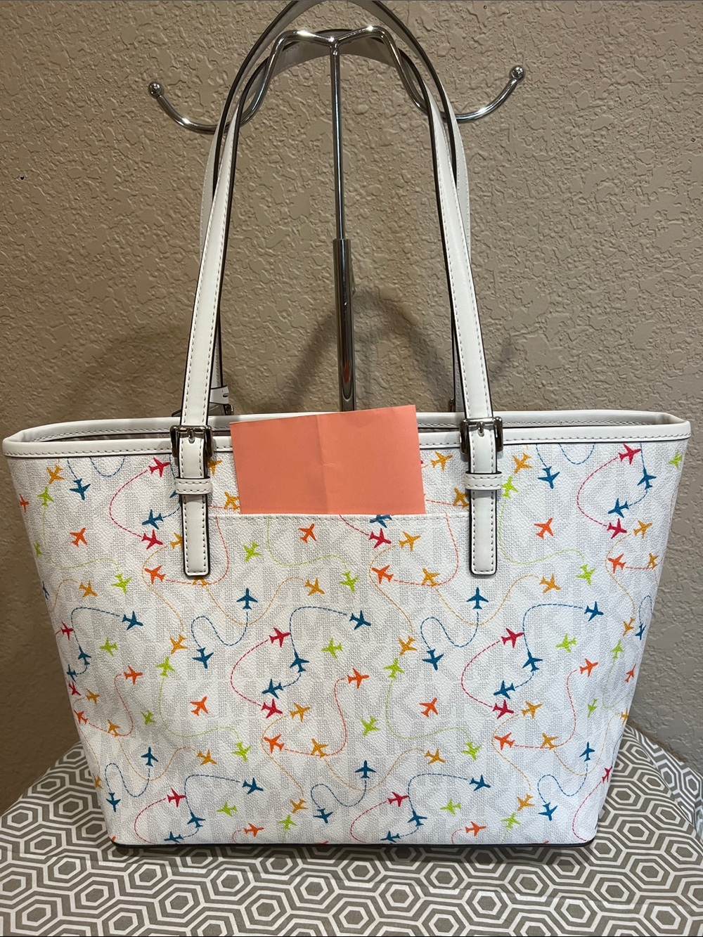 Michael Kors White Multicolor Airplane-Print Tote - Picture 4 of 6